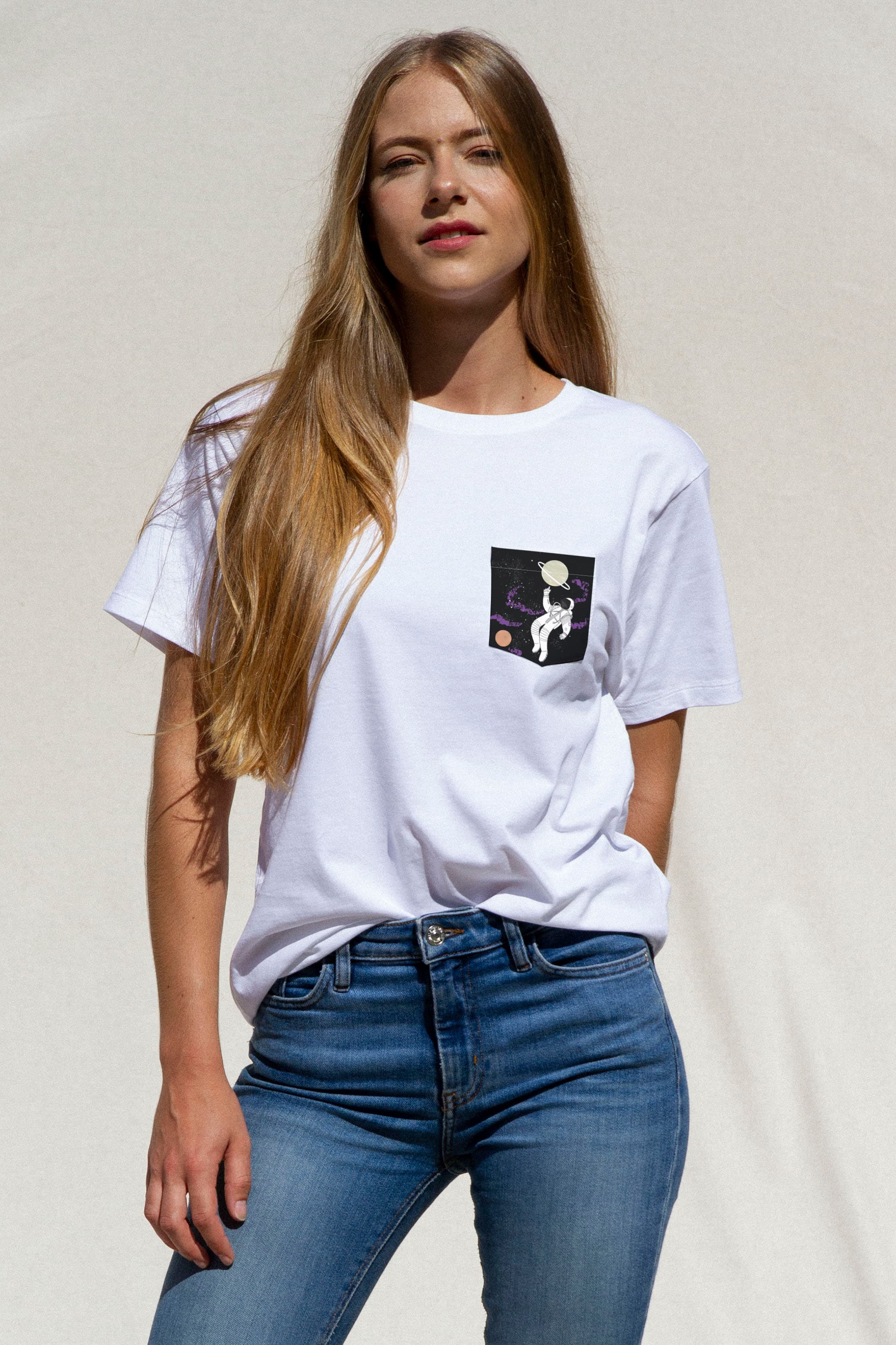 Astronaut Pocket White T-shirt — Rocket Pocket